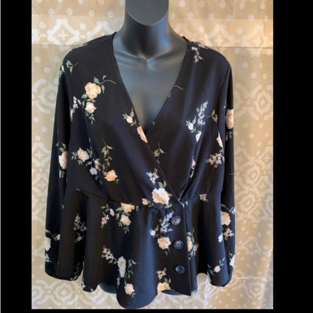 Black & Cream Floral Peplum Too